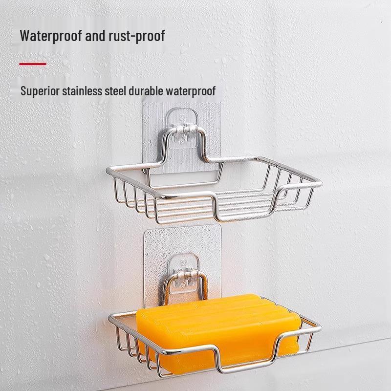 Stainless Steel Punch-Free Wall-Mounted Soap Dish with Suction Cup for Bathroom.