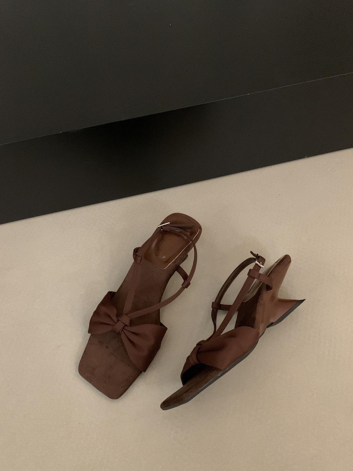 

French niche design slope heel open-toed sandals women s summer 2025 new models with skirts square head high-heeled Roman shoes 40