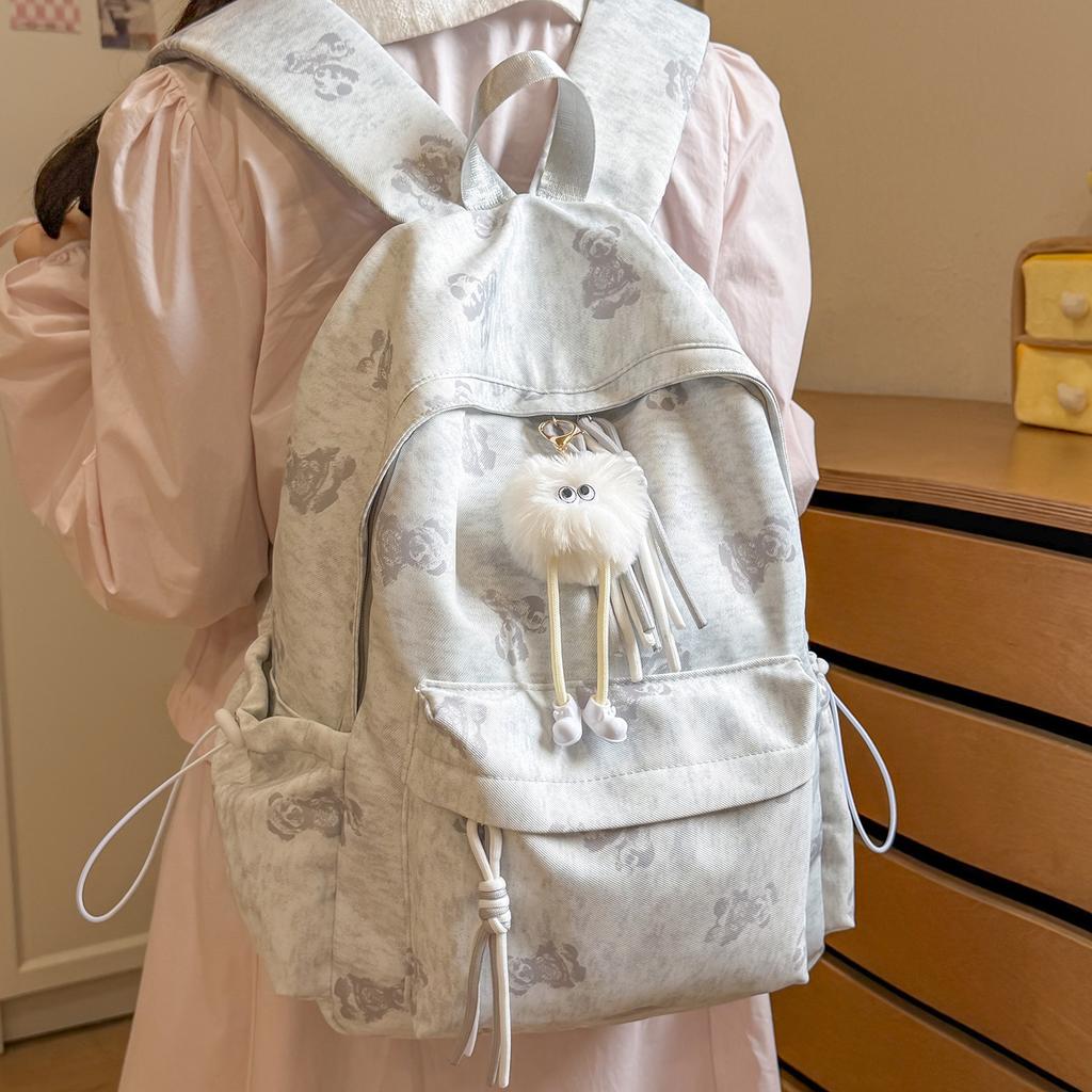 Schoolbag new Korean version ins bear printed schoolbag female high-value junior and high school students multi-compartment college style backpack