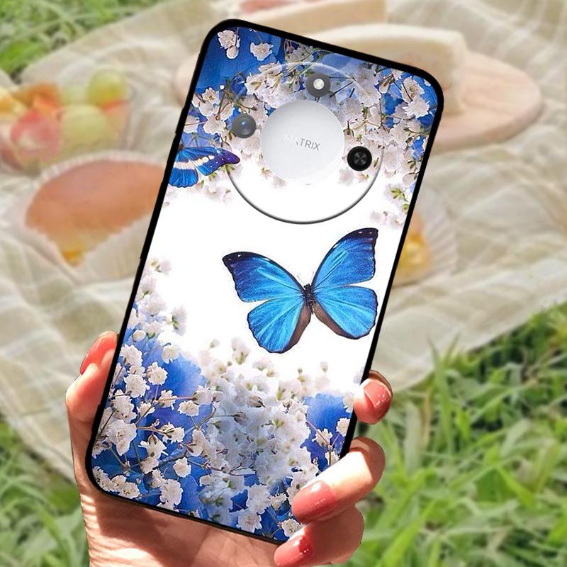 For Huawei Honor X60 Case Flowers Painted Cover Black Silicone Soft TPU Phone Case For Honor X60 Protective Shell Bumper