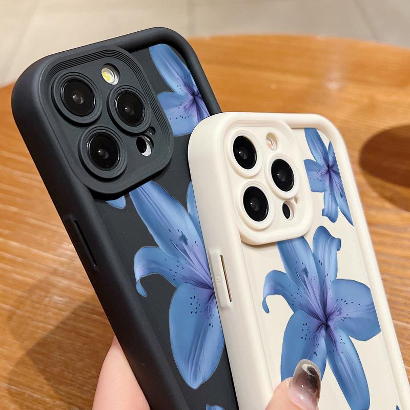 Blue Lily Pattern TPU Phone Case For iPhone 17 16e 15 16 Pro Max 14 16 Plus For iPhone Air 13 12 Pro Max 11 Soft Silicone Cover