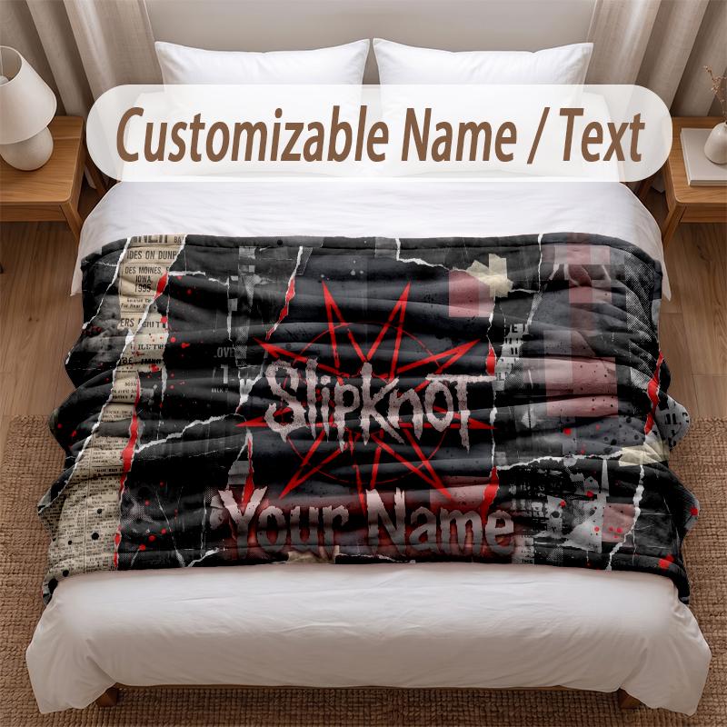 Slipknot Printed Flannel Blanket Custom Name Text Soft Warm Throw For Bedroom Holiday Gift