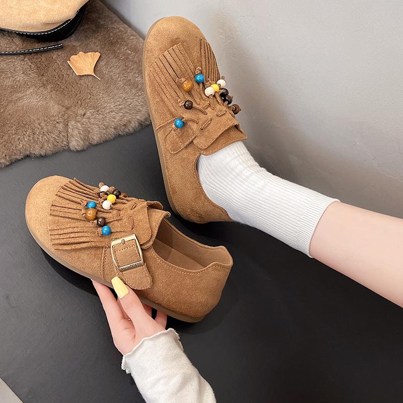 Fashion Female Suede Shallow Shoes Ladies Buckle Breathable Leisure Footwear Beaded Tenis Feminino 2025 Women's Vulcanize Shoes Sneakers