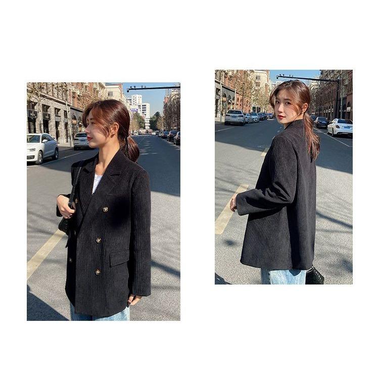 Vintage Loose Black Blazer for Women, Korean Style Casual Chic Jacket, Perfect for Spring and Autumn Streetwear