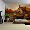 Forest Landscape Oil Painting Tapestry Aesthetic Flower Wall Hanging for Hippie Living Room Bedroom Bohemian Wall Art Decoration
