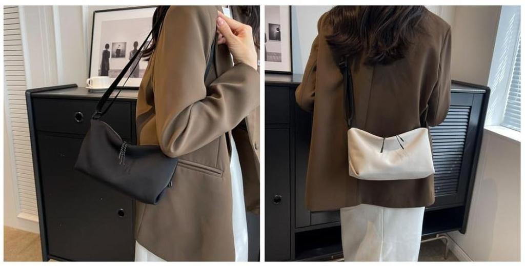 Beatus Women's Simple and Compact Shoulder Bag Made of Supple Canvas (Black) - Fits a Long Wallet