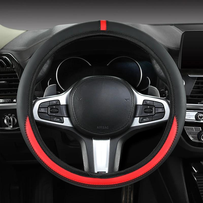 Elastic Stretch Steering Wheel Cover Without Inner Ring Fits 14.5-15in Steering Wheels, Wear-resistant Leather, Easy Carry