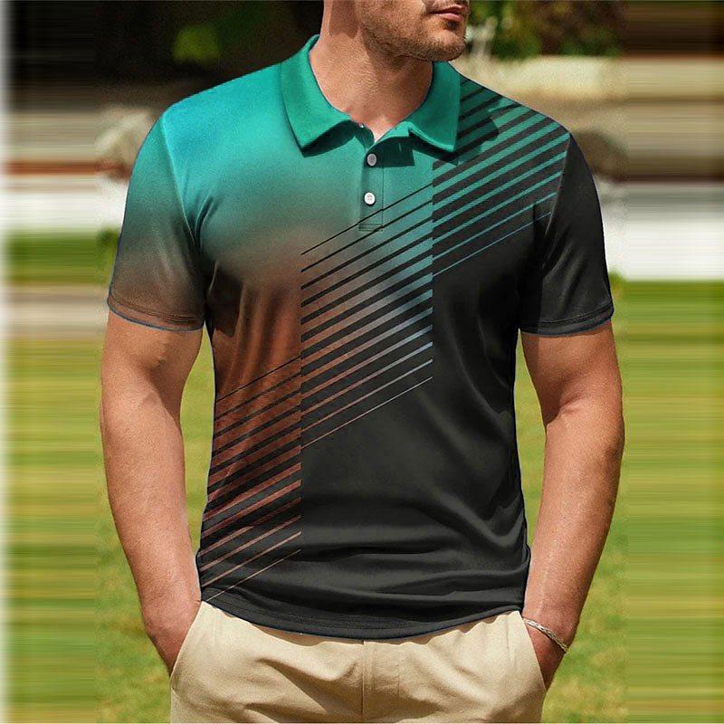 Gradient Striped Pattern 3D Digital Printing Men's Polo Shirt