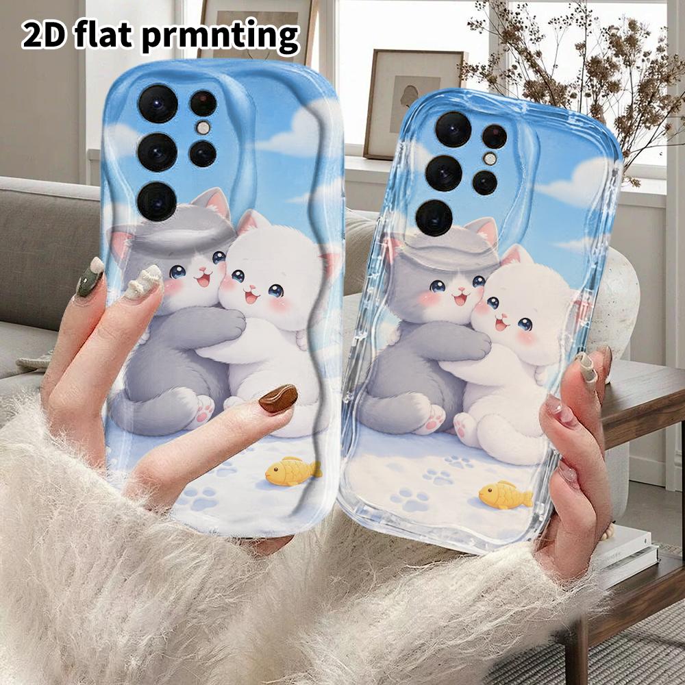 Phone Case: 2D Flat Samsung Galaxy A34 A35 M05 M06 S20 S22 S21 FE Plus 5G Protective Case, Couple Style, Two Cats Hugging, Christmas and Halloween Gif