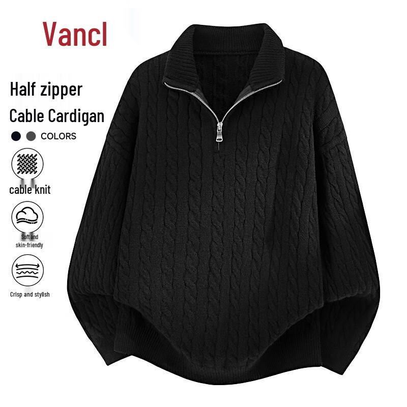 

VANCL Men s Half-Zip Cable Knit Sweater L