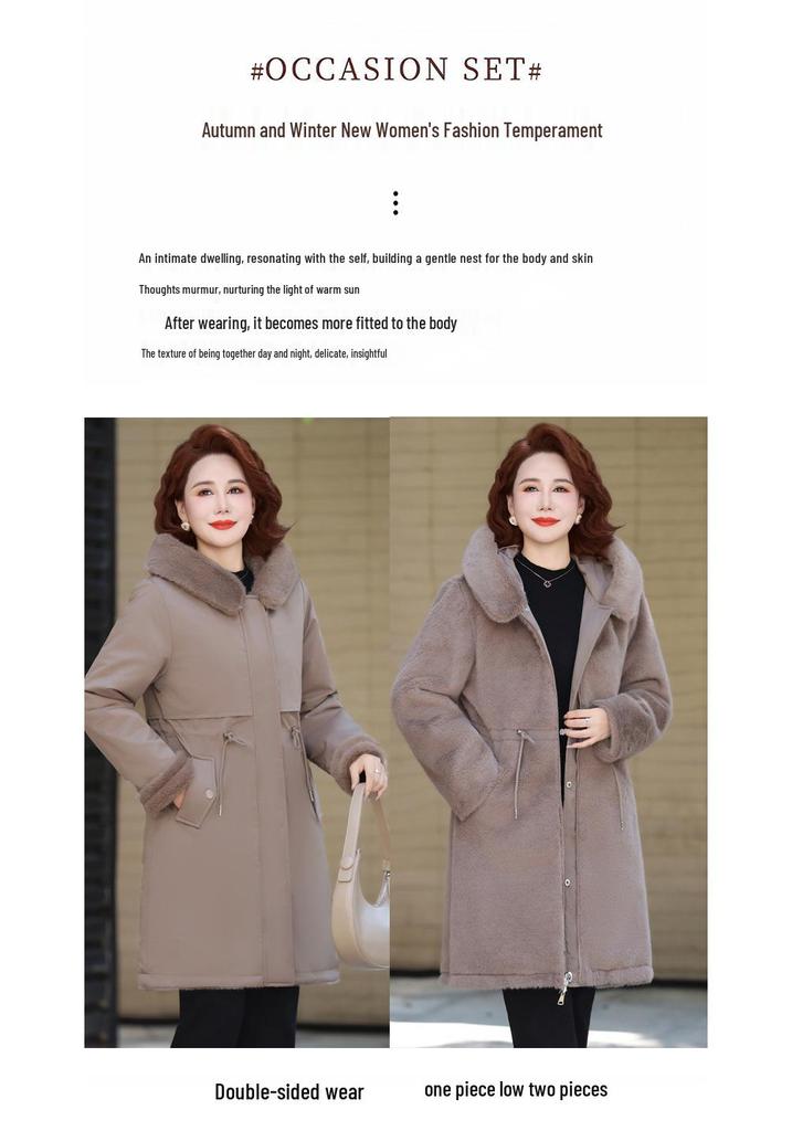 Mom's 2025 Winter Parka: Mid-Length, Double-Sided Cotton Jacket with Velvet for Middle-Aged and Elderly Women.