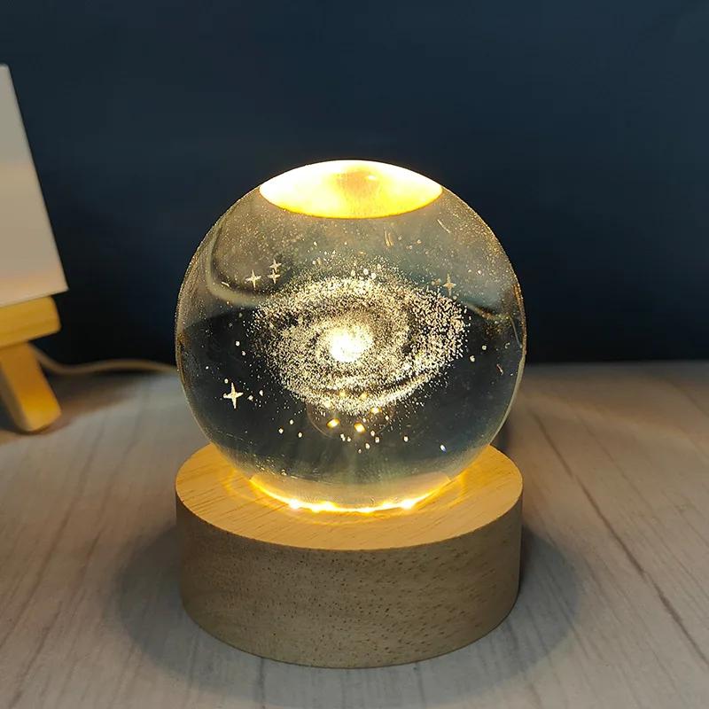Engraved Crystal Ball Night Light with Wooden Base - Perfect Gift for Valentine's Day and Anniversary Galaxy Light