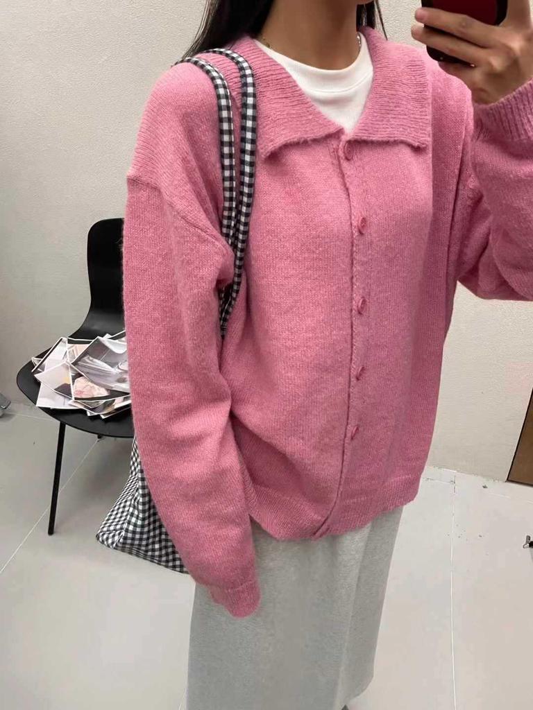 Da7 Women's Korean Style Loose Plus Size Lapel Knitted Cardigan 