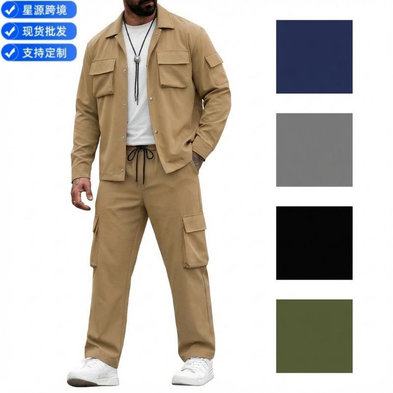 Men Casual Workwear Multi Pockets Long Sleeve Jacket And Long Pants Set