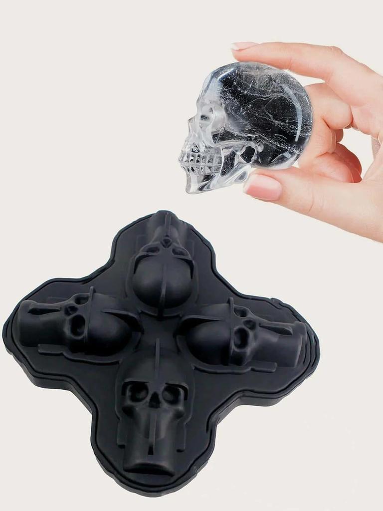 1pc 3D Skull Silicone Mold Ice Cube Tray Bar Creative Mold 4 Even Skull Ice Cube Ice Home DIY Tools Ice Tray Ice Cream Mold