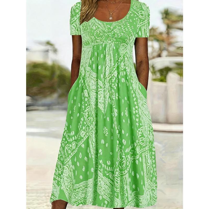 JPNTKY Women's Fashion Summer Spring Short Sleeve U-Neck Casual Dresses