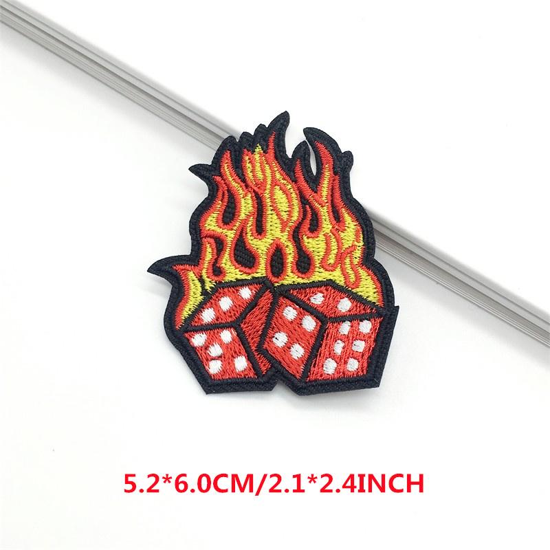 5Pcslot Flame Skull Embroidery Patch Punk Sewing Fusible Patch Diy Iron On Patches For Clothing Thermoadhesive Patches Sticker