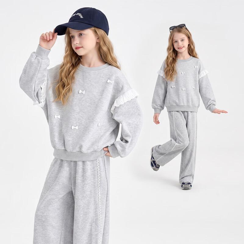 Montagut Girls' Spring/Autumn Bowknot Two-Piece Sportswear Set