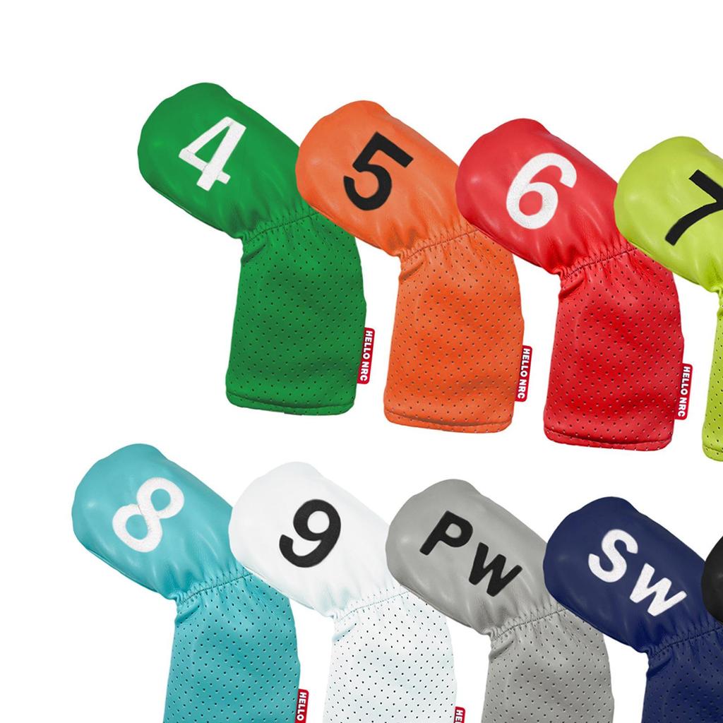 9 Pieces Golf , Head Cover 49,PW,SW,AW Long Neck Waterproof PU Leather Brands Accessories