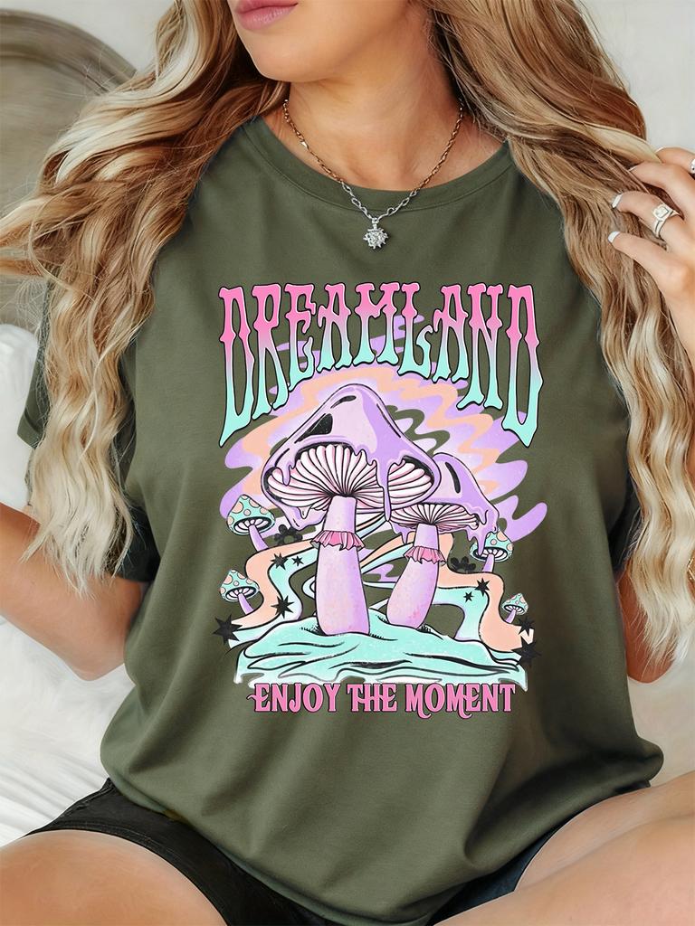 Dreamland Enjoy The Moment Printed TShirt Womens Basics Soft T Shirts Loose ONeck Short Sleeve Tops Summer Comfortable Clothes