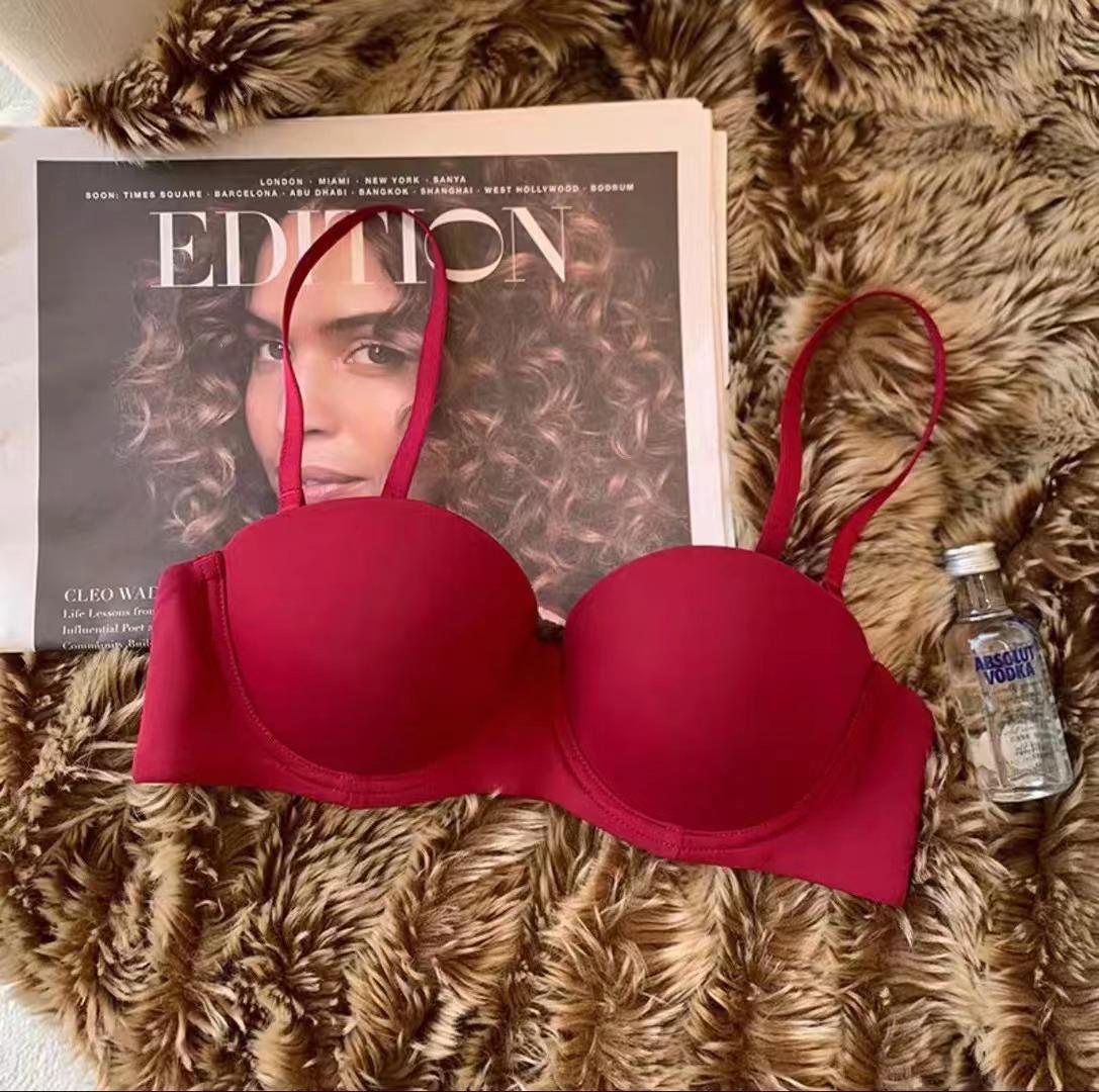 

Бесшовный бюстгальтер пуш-ап с гладкой поверхностью: Женский полупрозрачный бюстгальтер, увеличивающий маленькую грудь, с боковой поддержкой, предотвращающий провисание, летний тонкий стиль. 32/70AB красный