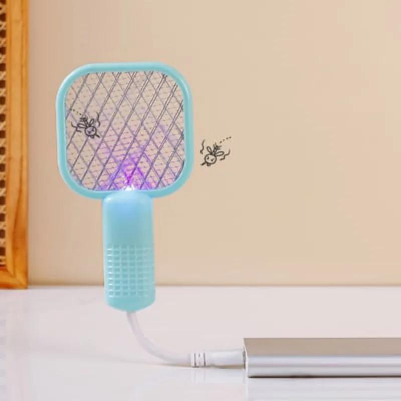 USB Mini Electric Mosquito Swatter UV Light Fly Bug Zapper Insect Racket Rechargeable Summer Fly Swatters Trap For Home Outdoor