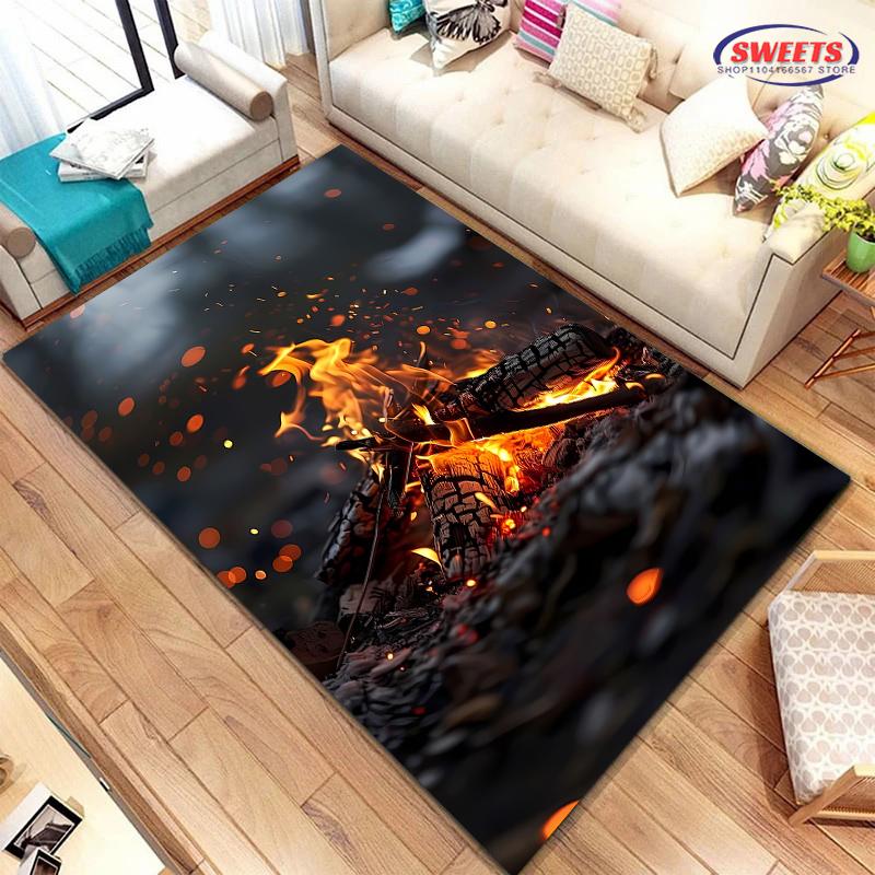 New Shelves! Outdoor Camping Theme Printed Carpet, Living Room Bedroom Office Children's Room Rug, Non-slip Machine Washable Mat