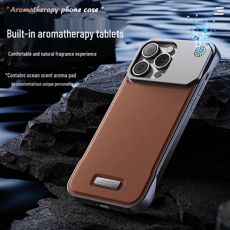 Leather Aroma Magnetic Case for iPhone 17 Pro Max with Metal Paint Borderless Design