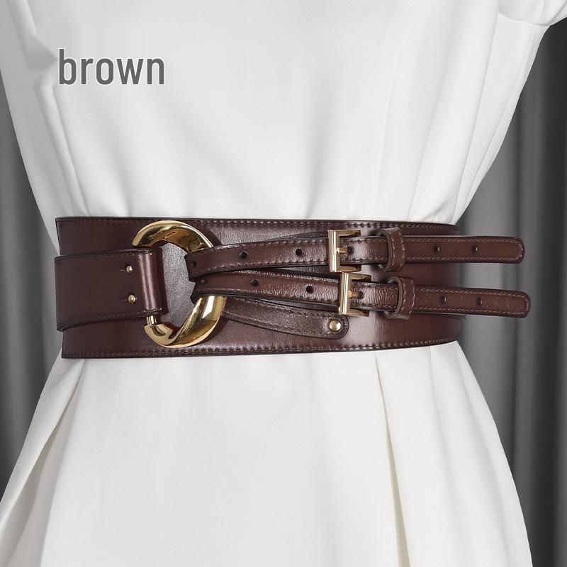 Women's Irregular Genuine Leather Waist Belt for Dresses, Sweaters, and Coats - European and American Style