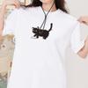 Boho Minimalist Floral Cat T-Shirt Cute Line Art Cat Daisy Flowers Print Tee Spring Summer Outfits Soft