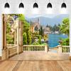 Summer Seaside Tropical Beach Balcony View Backdrop Palm Trees Mountain Wedding Party Portrait Photography Background Photo Prop