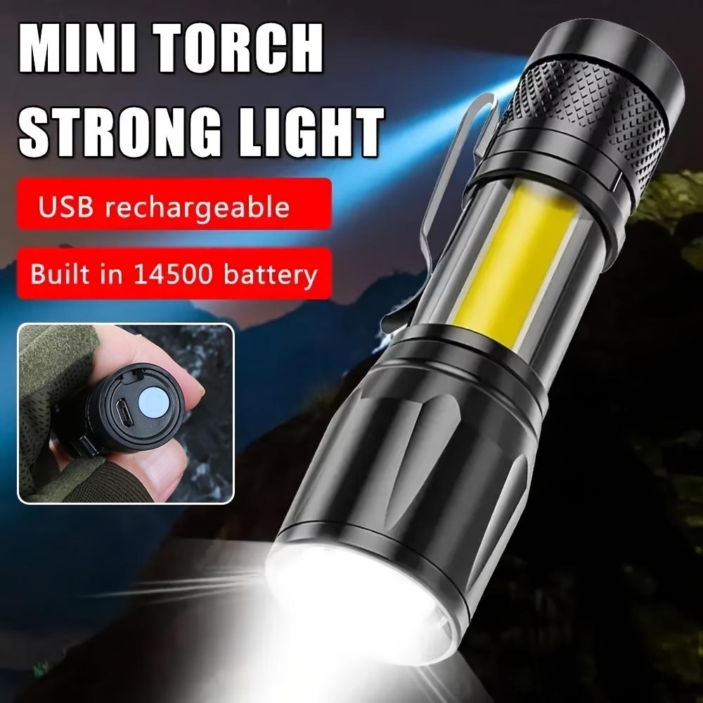 Mini Portable LED Telescopic Flashlight with USB Charging and COB Side Light, Suitable for Use in Dormitories, Schools, and Hiking Trips