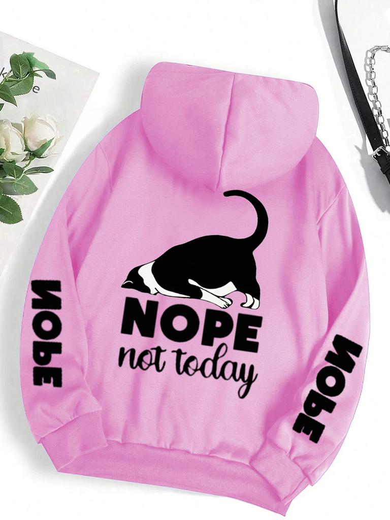 Casual Woman Men Hoodies Nope Not Today Cute Cat Printing Pullovers Loose Pocket Warm Fleece Sweatshirts Autumn Female Clothing