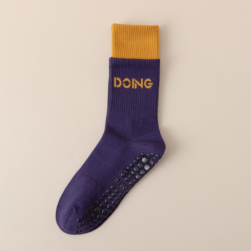 

Silicone Non-Slip Yoga Socks Women s Color Matching Tube Socks Pure Cotton Indoor Fitness Sports Knee High Professional Pilates Socks Purple