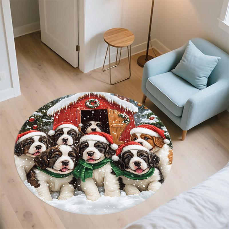 Dog and Otter Round Area Rug,Carpet Rug for Living Room Bedroom Sofa Playroom Decor,Non-slip Floor Mat