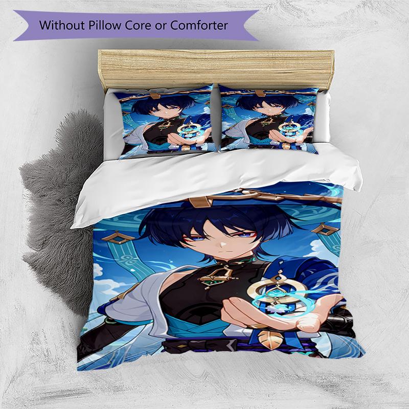 3pcs Genshin Impact Wanderer1 Design Cover Set - HD Printed Bedding with 1 Cover and 2 Pillowcases - Perfect for Home and Dorm Decor