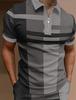 Men's Zipper Polo, Collar Polo Shirt, Golf Shirt, Graphic Print, Geometry, Linear Opening, Short Sleeve, Zipper Clothing Top