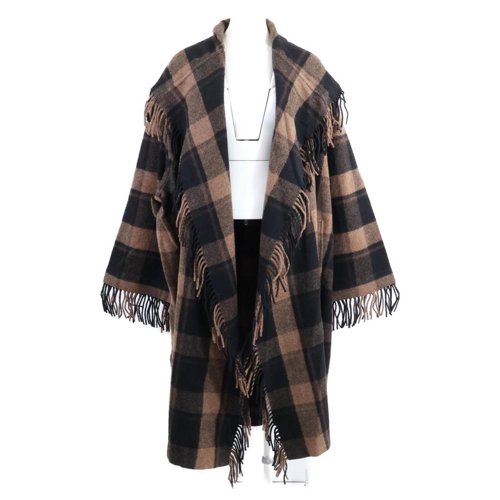 BALENCIAGA [Good condition/Domestic regular/21AW] 661436 Check Fringed Wool Twill Coat Gingham check twill coat ONE BrownUsed