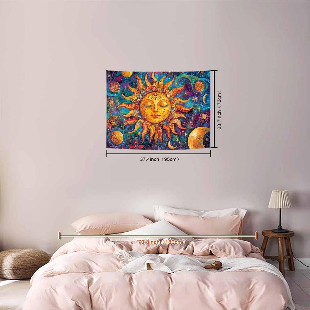 1 Piece Tarot Sun Decorative Print Tapestry for Room Wall Decoration, Made of Polyester Fabric and Thin Peach Skin Suede