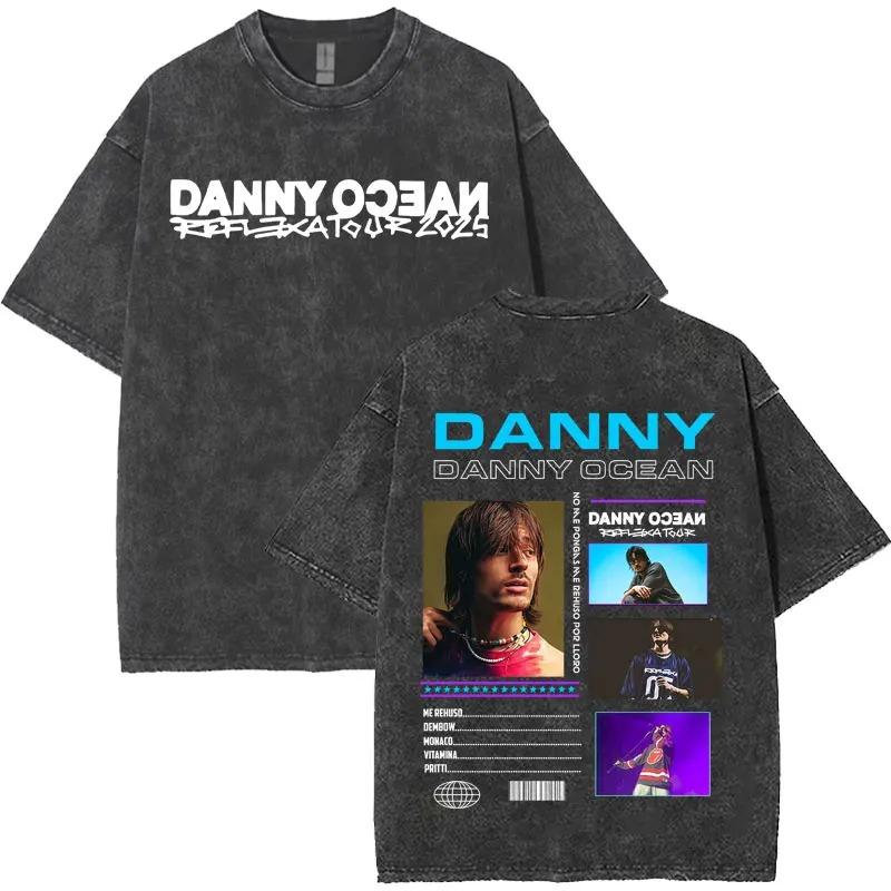Danny Ocean Rapper Harajuku Style Letter Print Vintage Washed TShirt Unisex Hip Hop YK Loose Casual Crewneck Tee for Teens