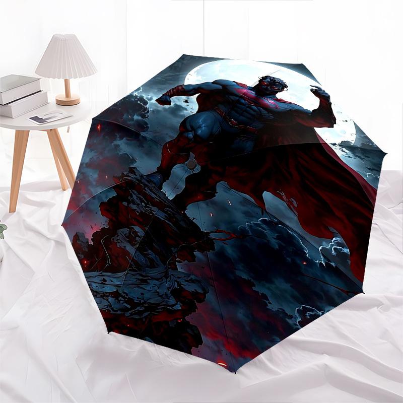 1pc Superman Moonlight Automatic Folding Umbrella - Compact 8-Rib Design, Durable Plastic & Iron1192L