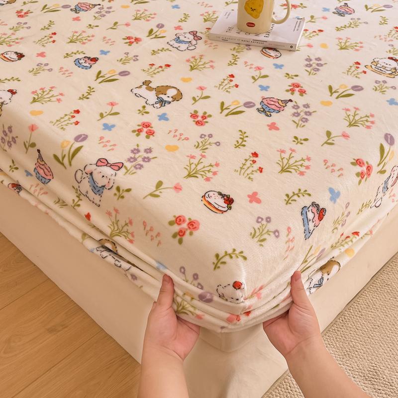 Flannel Bed Sheet Winter Warm Plush Fitted Sheet Soft Mink Cashmere Bed Linen Mattress Cover Elastic Bedspread