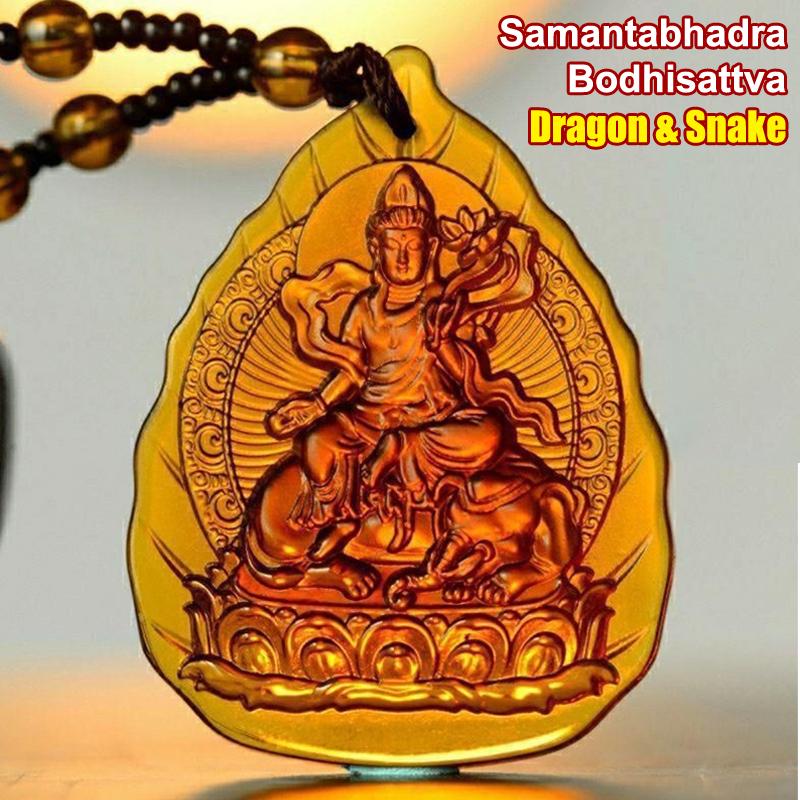 Ice Yellow  Lucky Pendant Long Sweater Necklace Manjushri Amitabha Tibetan Buddhism Religion Amulet Necklaces Unisex Gift