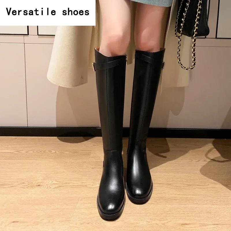 Vintage Női Karcsúsított Térdig Érő Csizma Divatos Övcsatos Cipő Ősz Tél Alacsony Sarkú Női Stretch Modern Hosszú Bokacsizma