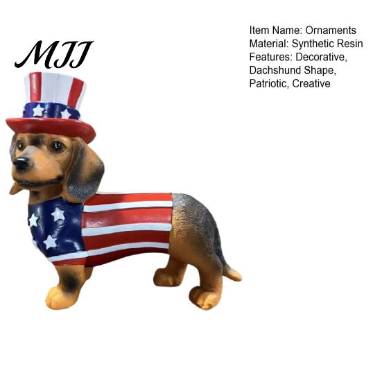 Dachshund Lover Gift Independence Day Desktop Ornament, Resin Statue with Stars American Flag Dog And Stripes, Patriotic Sculpture for Home