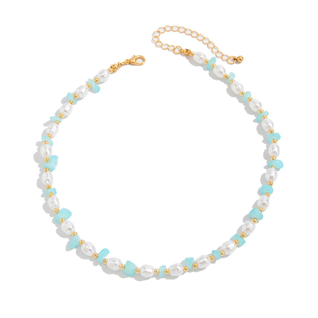 Bohemian Irregular Gravel Necklace Female, Sweet Imitation Pearl Beaded Collarbone Chain Necklace
