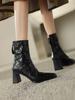 Fashion Vintage Handmade Ankle Boots Fashion 2024 Winter New Women's Boots High Heel Rear Zipper Banquet Elegant Shoes