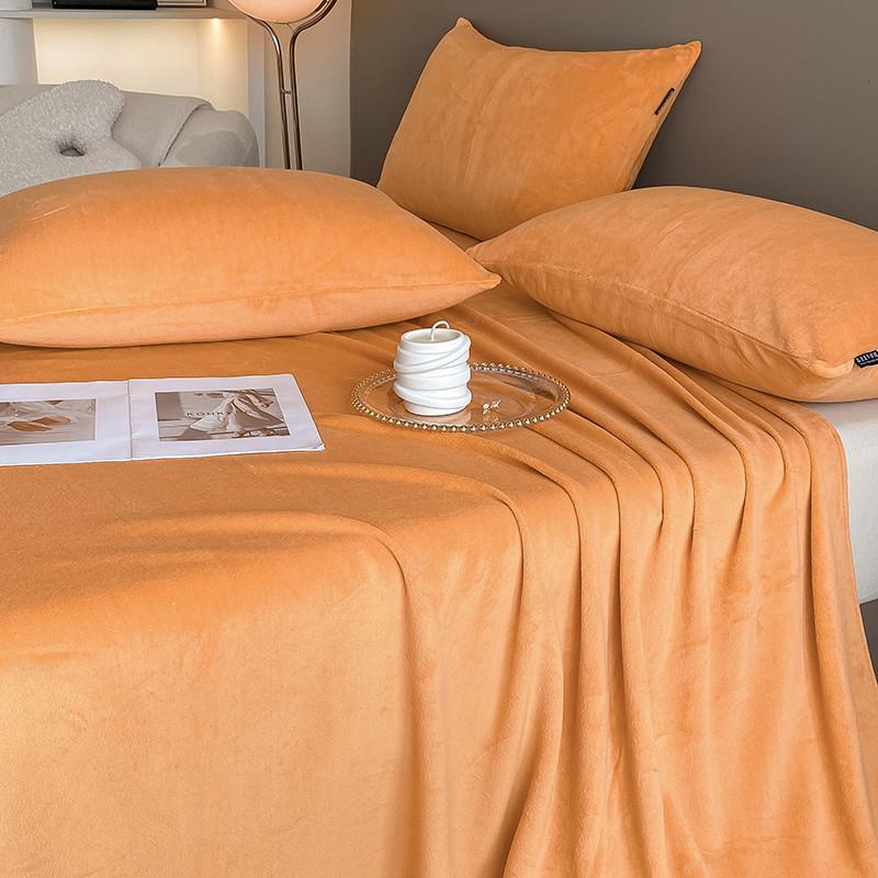 

Plush Velvet 4/6 Pieces Bed Sheet Set Soft Fuzzy Flannel Fitted Sheet Flat Top Sheets Pillowcase Autumn Winter Bedding Set Cozy Single Size 4pcs помаранчевий