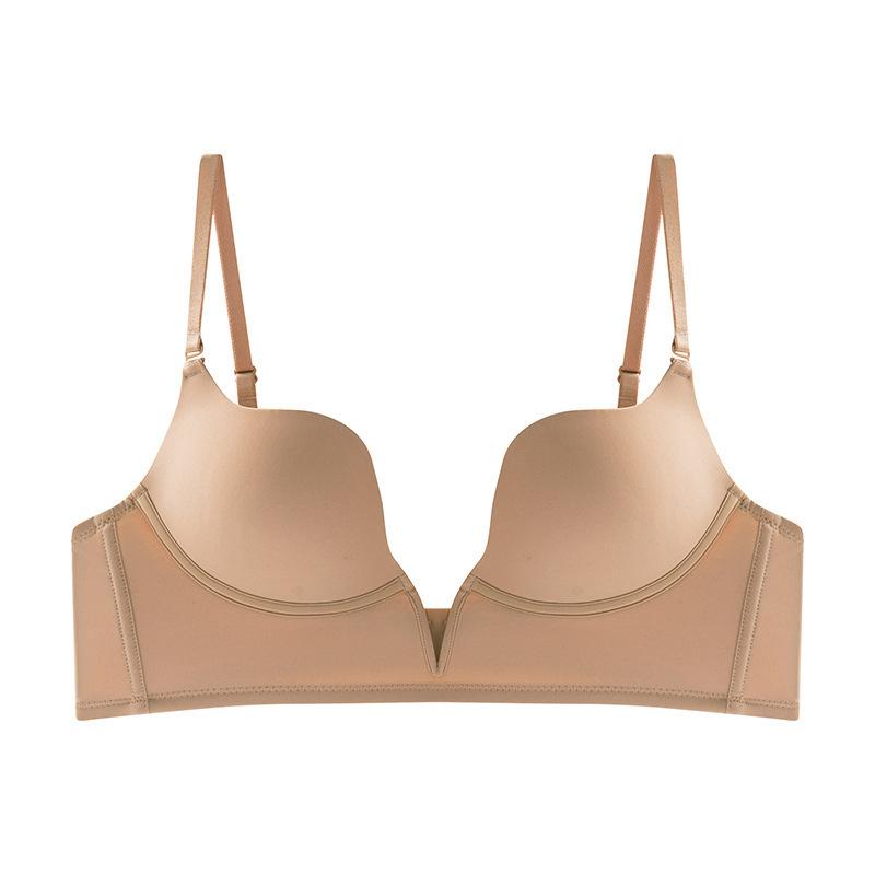 

Французское нижнее белье для маленькой груди, собирающее, сексуальное, гладкое, бесшовное, с глубоким V-образным вырезом, с красивой спинкой, черный бюстгальтер, бюстгальтер 85D