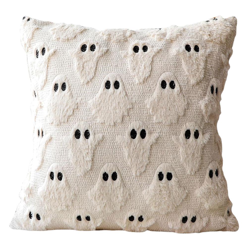 Halloween Plush Faux Fur Pillowcase Washable Ghost&Pumpkin Pillow Cover Throw Pillow Cover for Couch Sofa Bedroom Home Decor